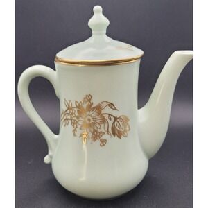 Vintage Limoges France Lhassa Small Floral Gold Teapot 1950s Porcelain Signed
